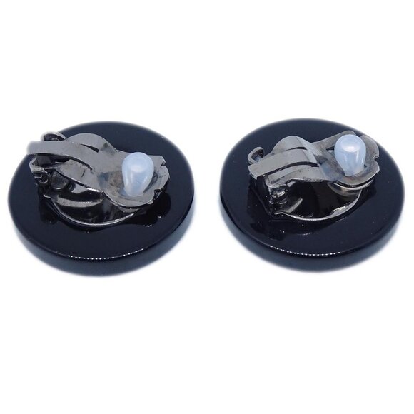 Chanel Button Earrings Clip-On Black - Picture 3 of 4